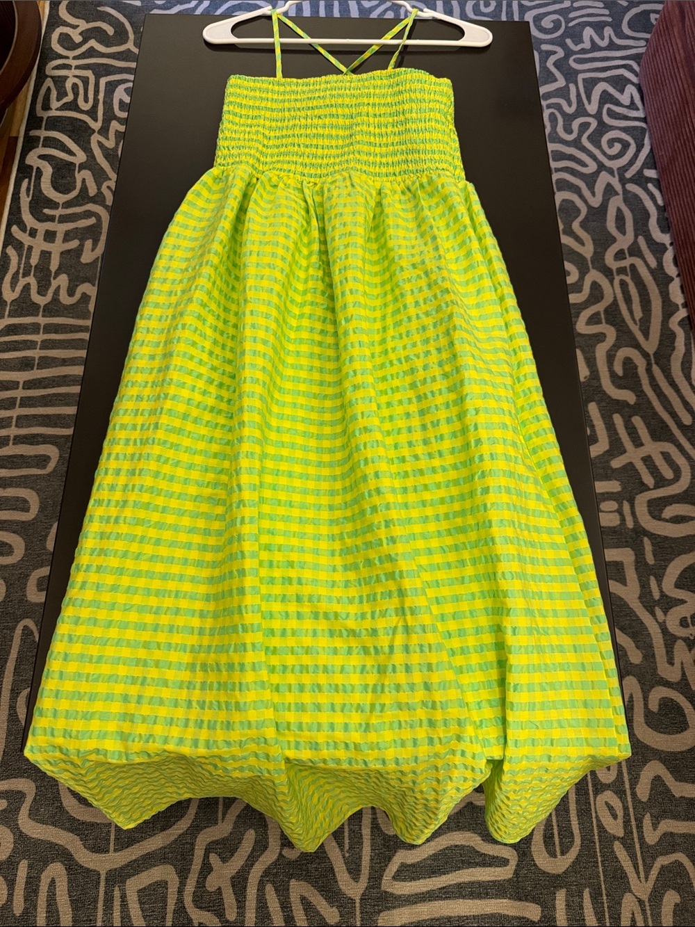 Neon Lime Gingham Smocked Dress